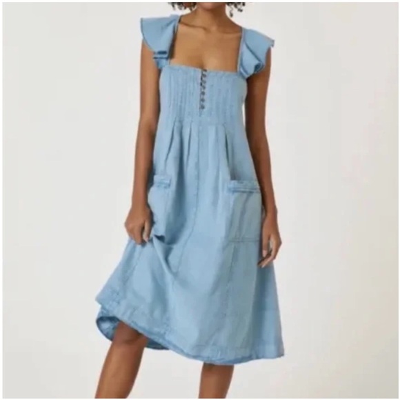 NWT Anthropologie Pilcro Flutter Sleeve Mdi Dress Blue Size Small - Picture 13 of 16